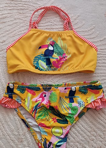 Renkli Tropikal Desenli Kız Bikini