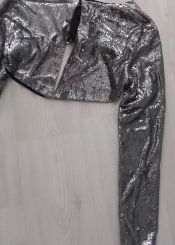 Gri Payetli Uzun Kollu Bolero,kadın - Görsel 2