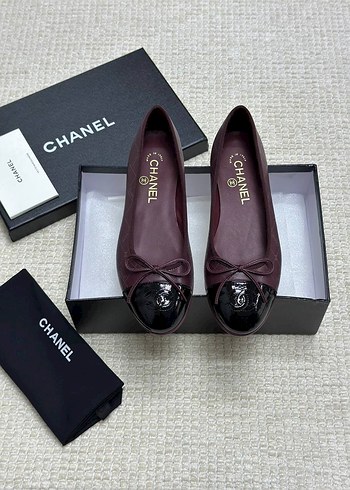 Bordo Chanel Modern Klasik Düz Topuklu Babet