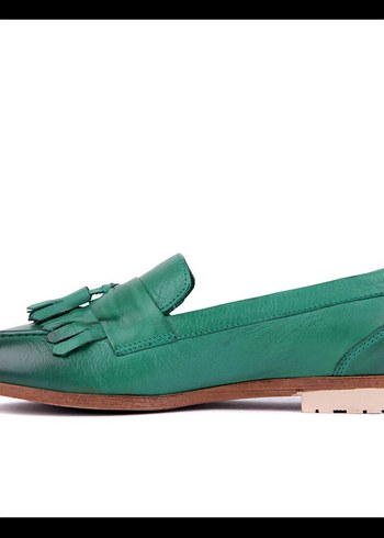 Yeşil Deri Püsküllü Kadın Klasik Ayakkabı - Görsel 2