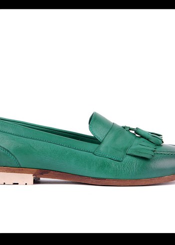 Yeşil Deri Püsküllü Kadın Klasik Ayakkabı - Görsel 3