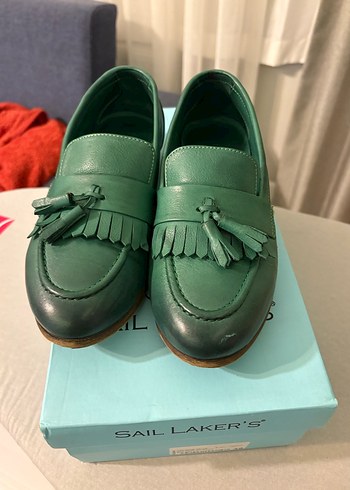 Yeşil Deri Püsküllü Kadın Klasik Ayakkabı - Görsel 4