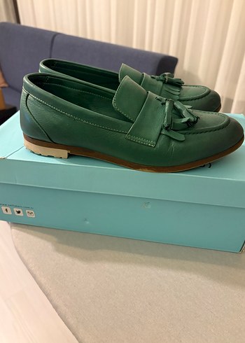 Yeşil Deri Püsküllü Kadın Klasik Ayakkabı - Görsel 6