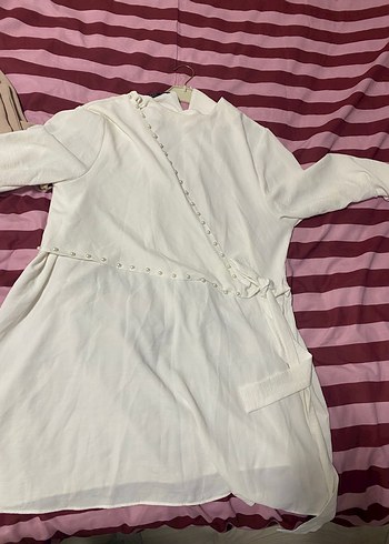 Modailgi Düğmeli Beyaz Keten Kadın Gömlek ve pantolon