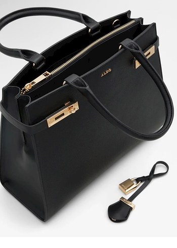 Siyah Deri Tokalı İş Kadın Çantası - Görsel 2