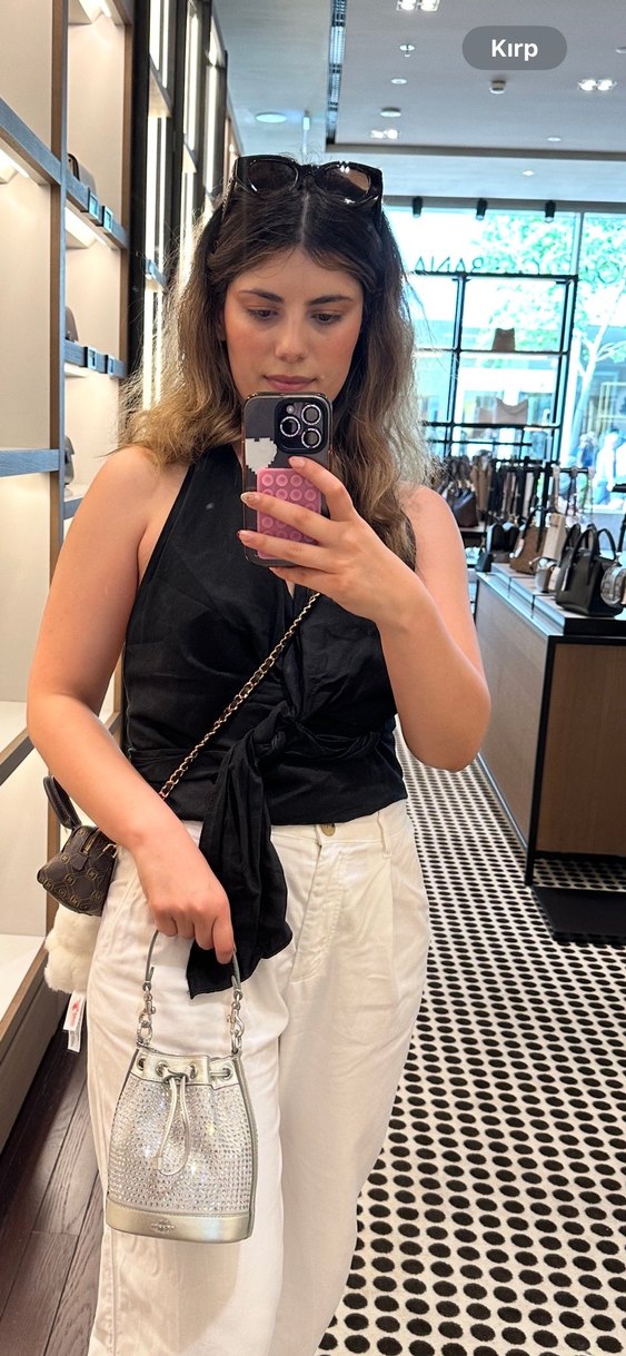 Siyah Keten Halter Yaka Kemerli Mini Kadın Yelek - Görsel 3