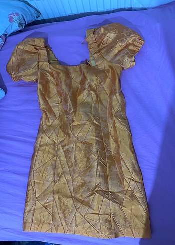 Kısa Kollu turuncu sırt dekonteli  Desenli Kadın Elbise - Görsel 2