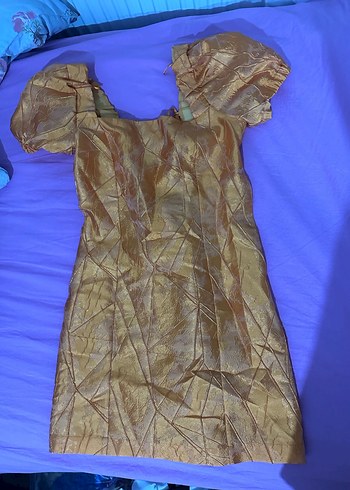 Kısa Kollu turuncu sırt dekonteli  Desenli Kadın Elbise - Görsel 4