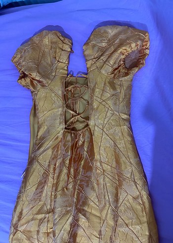 Kısa Kollu turuncu sırt dekonteli  Desenli Kadın Elbise - Görsel 6