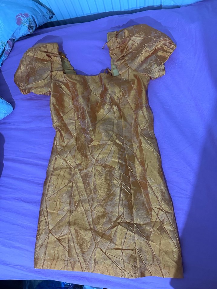 Kısa Kollu turuncu sırt dekonteli  Desenli Kadın Elbise - Görsel 3