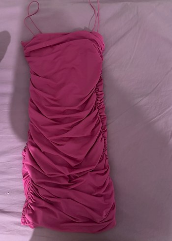 Pembe Drapeli Mini Abiye Elbise - Görsel 2