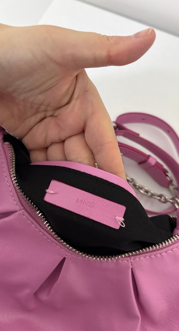 Zincir Detaylı Pembe Deri Kadın Çanta - Görsel 3