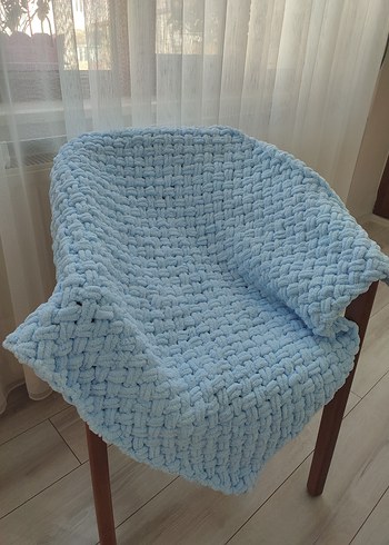 Pastel Mavi Örgü Çocuk Battaniyesi - Görsel 2