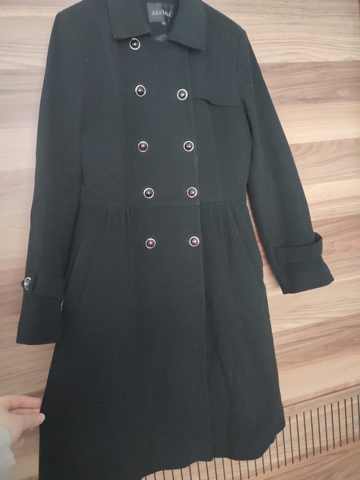 Çift Düğmeli Siyah Kaban - Görsel 5