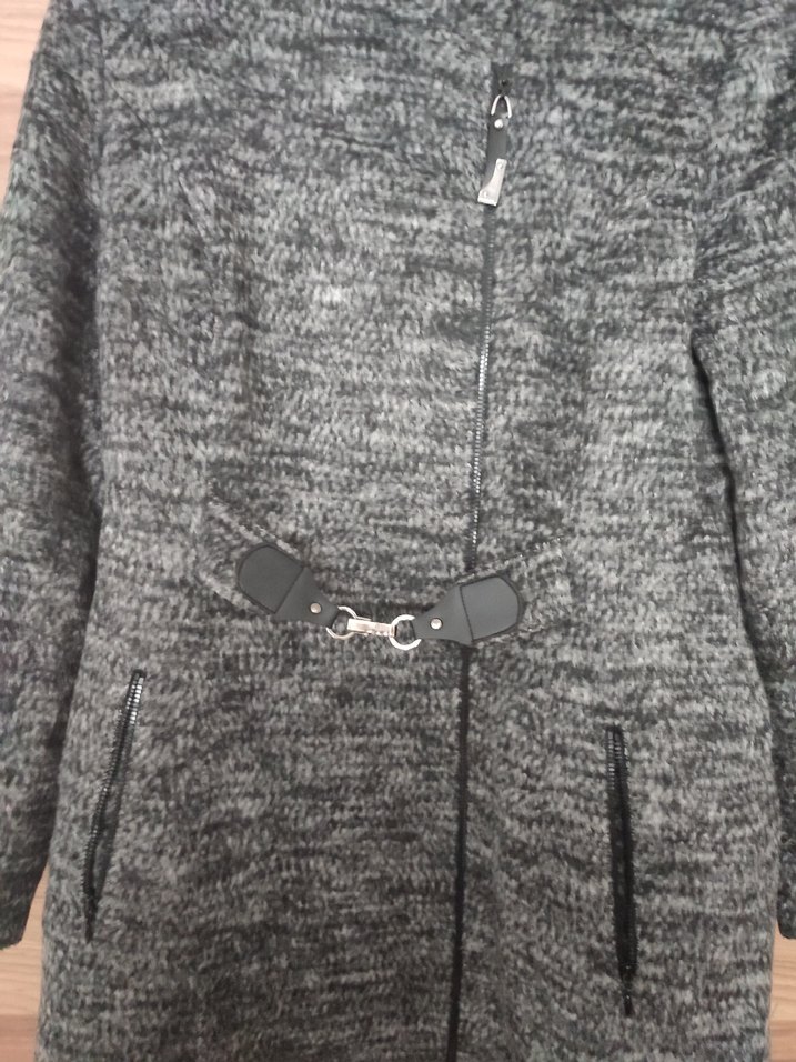 Gri Uzun Kemerli Kadın Kaban - Görsel 4