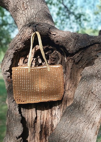 Örgü Bohem Kadın Çanta - Açık Kahverengi - Görsel 2