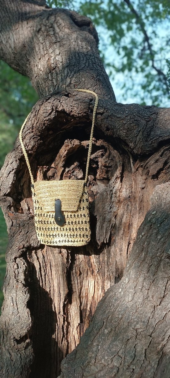 Bej Örgü Bohem Kadın Çapraz Çanta - Görsel 2