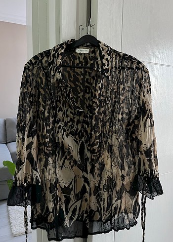 Leopar Desenli Transparan Kadın Gömlek - Görsel 6