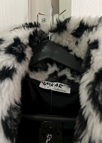 Leopar Desenli Gri Kadın Kürk Mont - Görsel 5