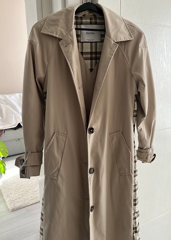 Bershka Bej Uzun Düğmeli Trençkot - Görsel 3