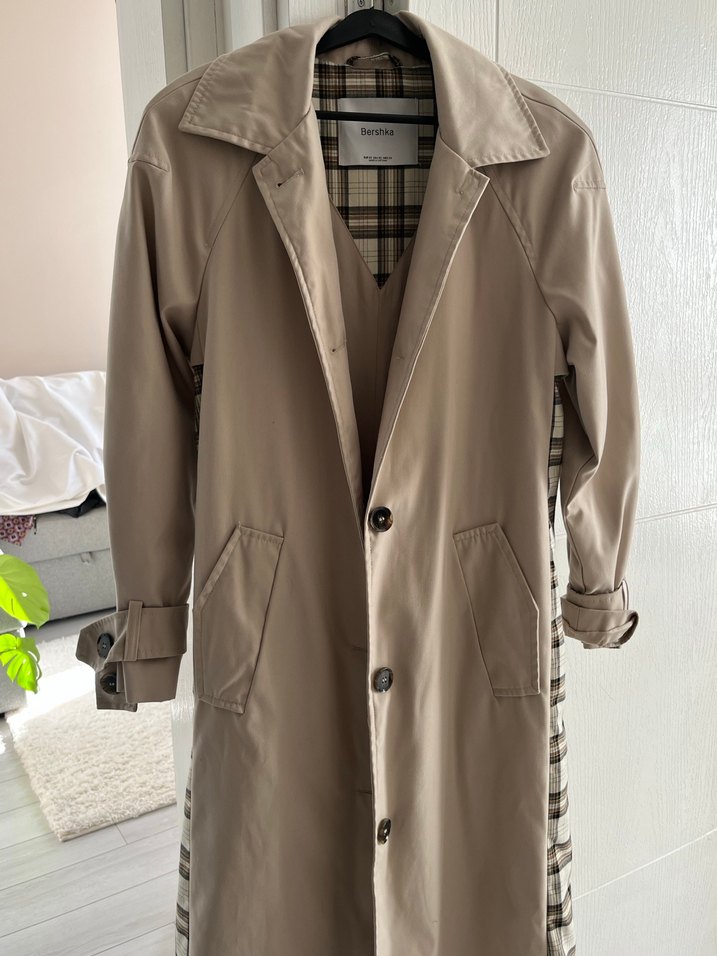 Bershka Bej Uzun Düğmeli Trençkot - Görsel 3