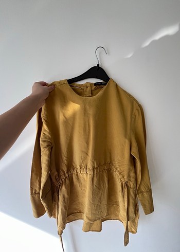 Zara Yağ yeşili zara keten gömlek