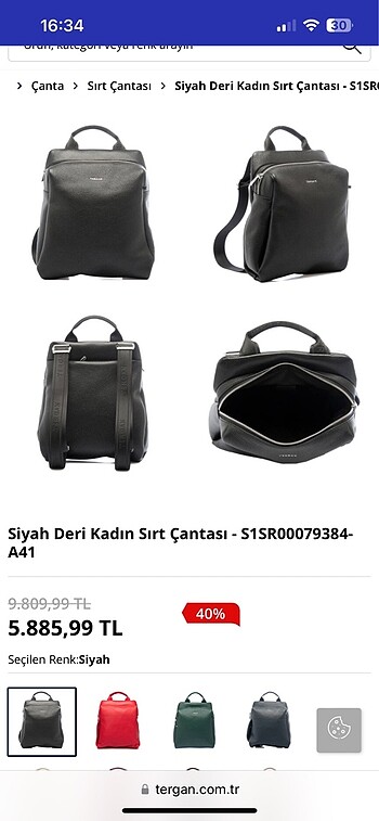 Tergan Tergan deri sırt çantası