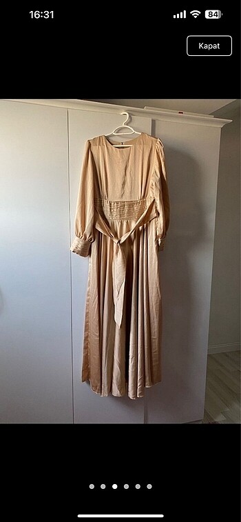 42 Beden camel Renk Saten abiye