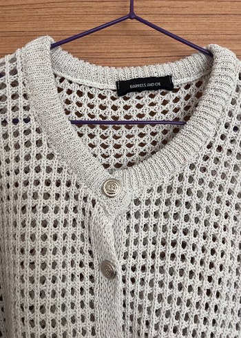 Gümüş parlaklı beyaz Örgü Kadın Hırka - Görsel 2