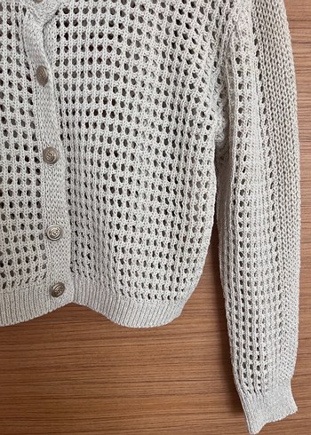 Gümüş parlaklı beyaz Örgü Kadın Hırka - Görsel 3