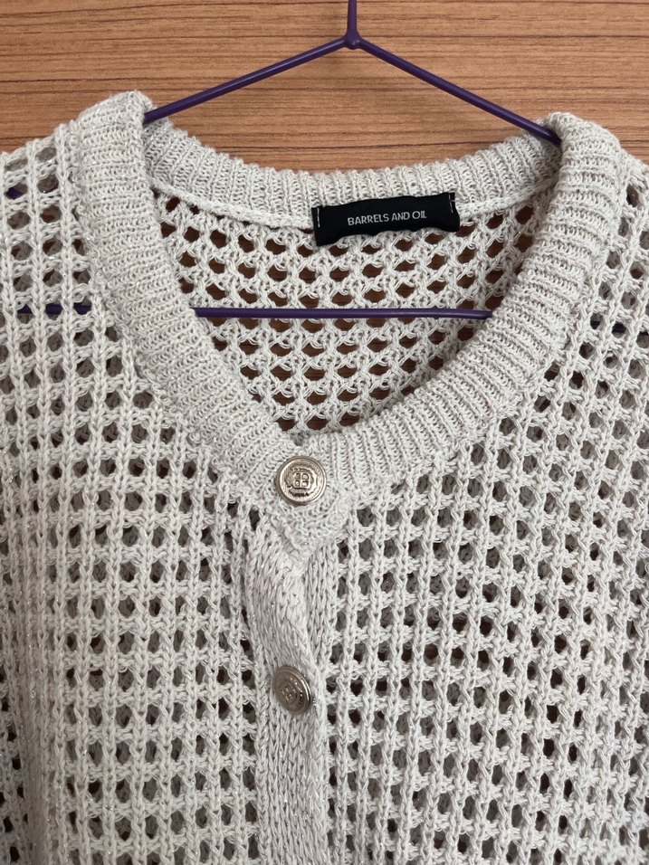 Gümüş parlaklı beyaz Örgü Kadın Hırka - Görsel 2