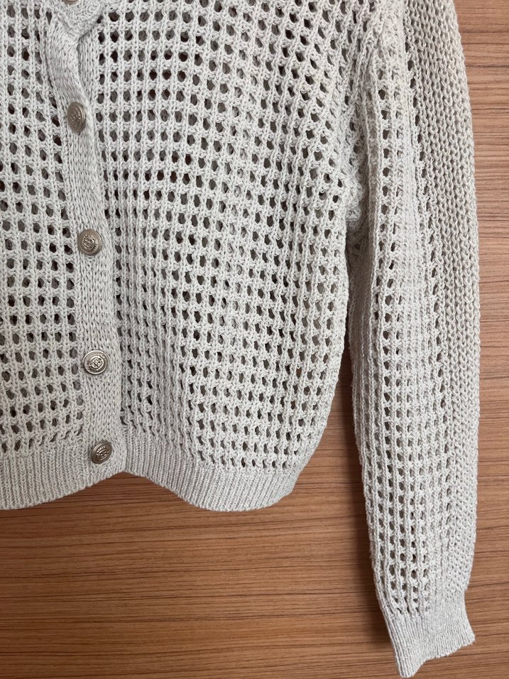 Gümüş parlaklı beyaz Örgü Kadın Hırka - Görsel 3