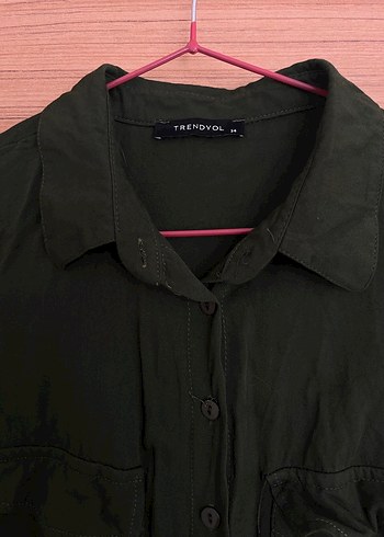 Kemerli Haki midi gömlek Elbise - Görsel 3