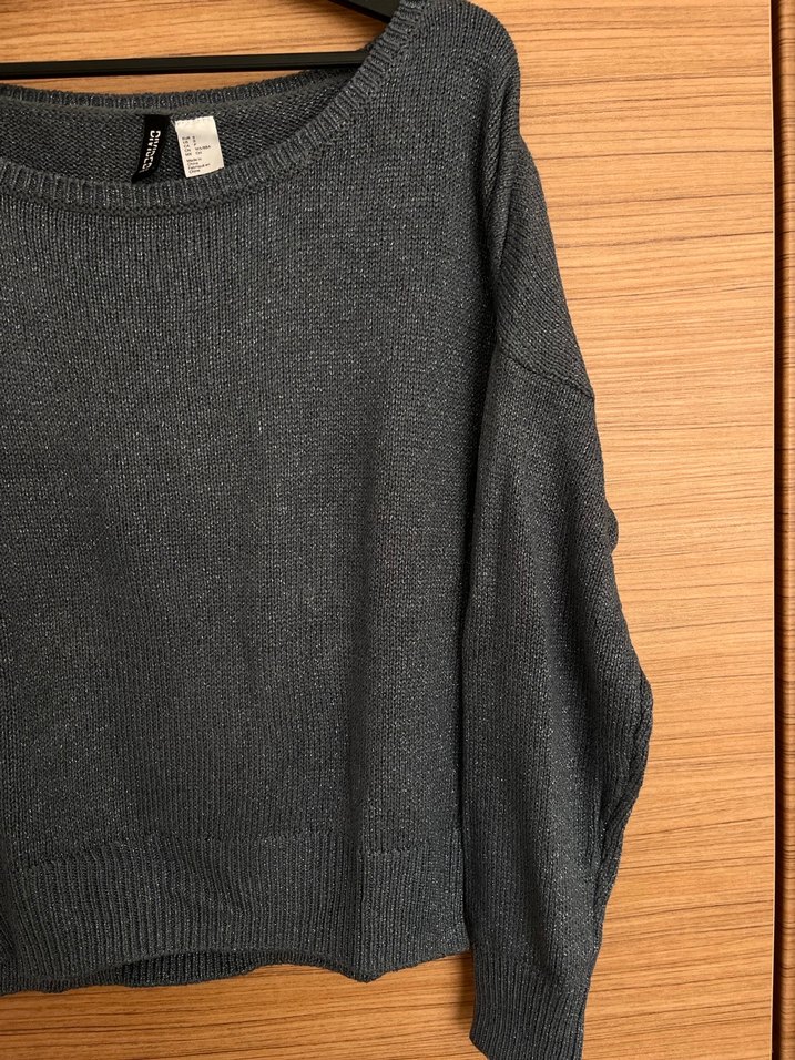 Mavi parlaklı Örgü Kadın Triko Kazak - Görsel 3