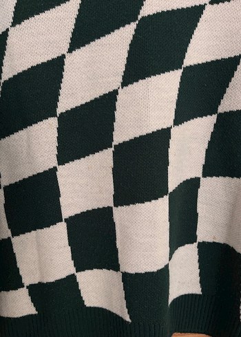 Kadın Yeşil Kareli Triko Kazak - Görsel 3