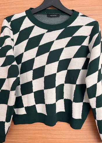 Kadın Yeşil Kareli Triko Kazak - Görsel 4