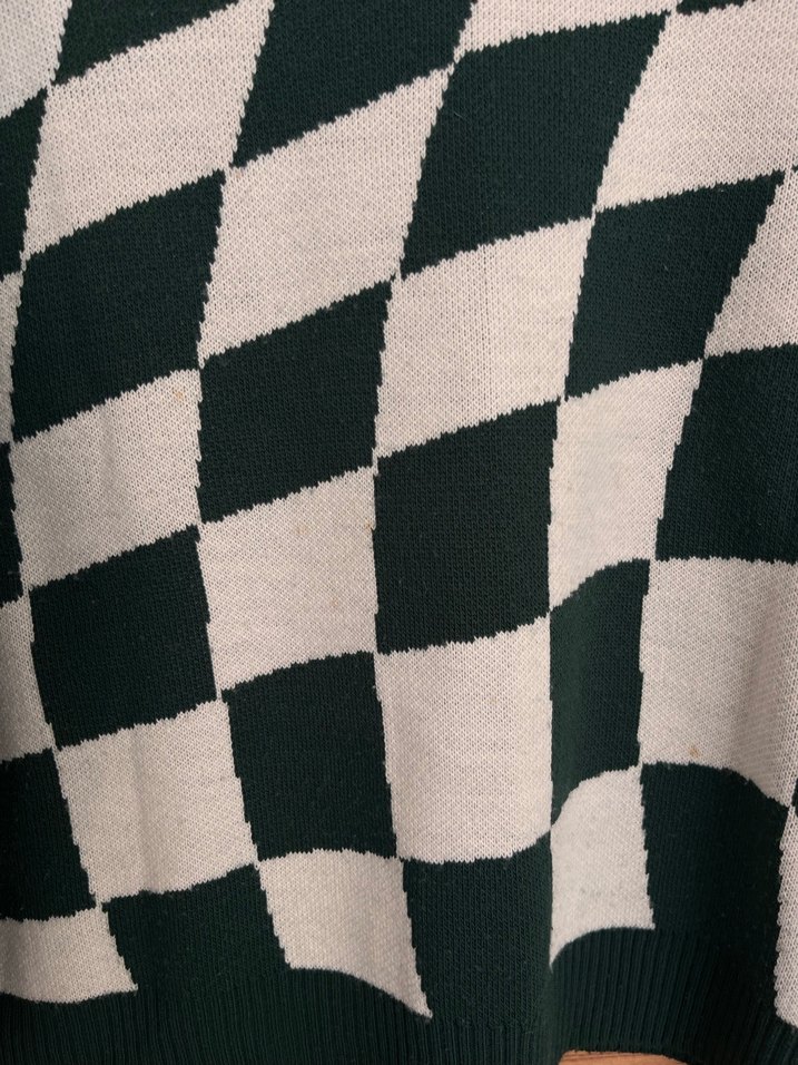 Kadın Yeşil Kareli Triko Kazak - Görsel 3