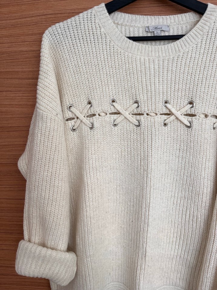 Mavi Beyaz Triko Kadın Kazak - Görsel 2