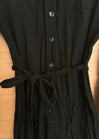 Siyah Düğmeli midi gömlek Elbise - Görsel 2