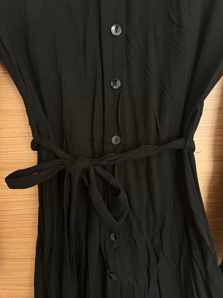 Siyah Düğmeli midi gömlek Elbise - Görsel 2