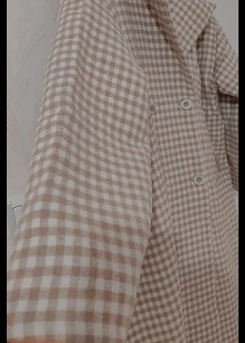 Bej Ekoseli Uzun kaşmir kaşe kaban - Görsel 7