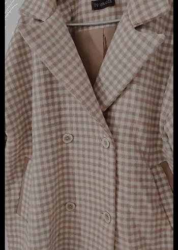 Bej Ekoseli Uzun kaşmir kaşe kaban - Görsel 5