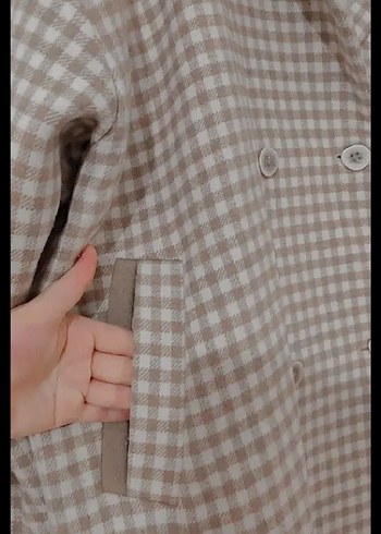 Bej Ekoseli Uzun kaşmir kaşe kaban - Görsel 6