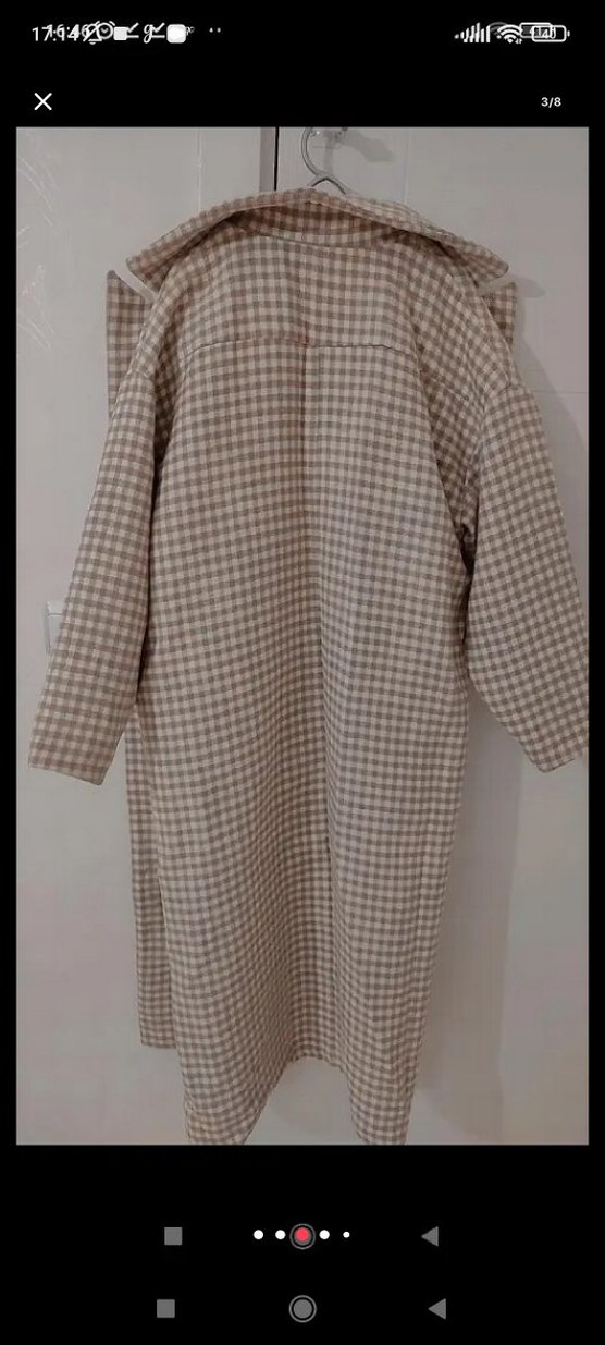 Bej Ekoseli Uzun kaşmir kaşe kaban - Görsel 2