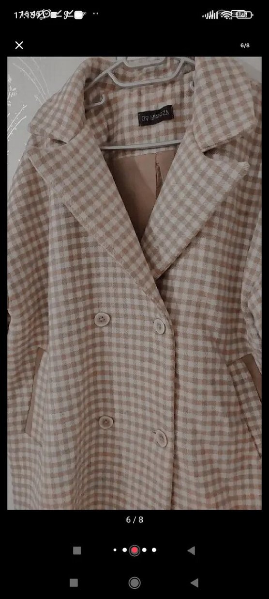 Bej Ekoseli Uzun kaşmir kaşe kaban - Görsel 5