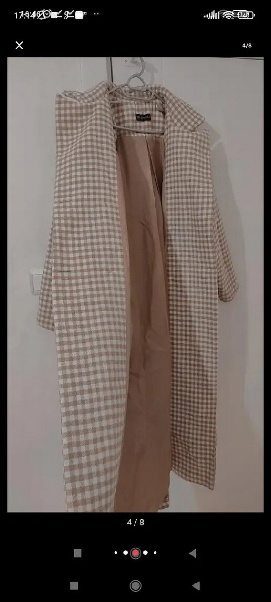 Bej Ekoseli Uzun kaşmir kaşe kaban - Görsel 3