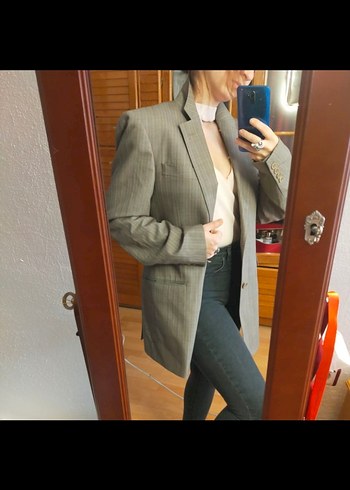 Gri Düğmeli Kadın Blazer Ceket - Görsel 8