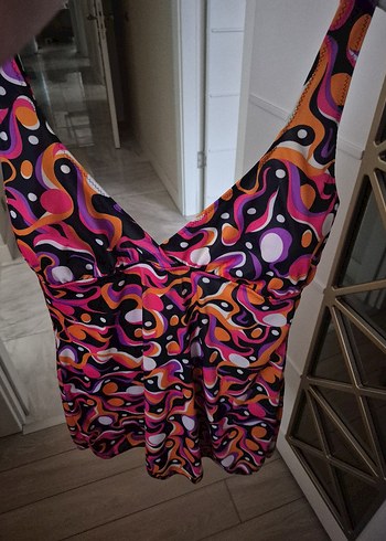 Kadın Çok Renkli Kısa Drapeli Mayo - Görsel 5