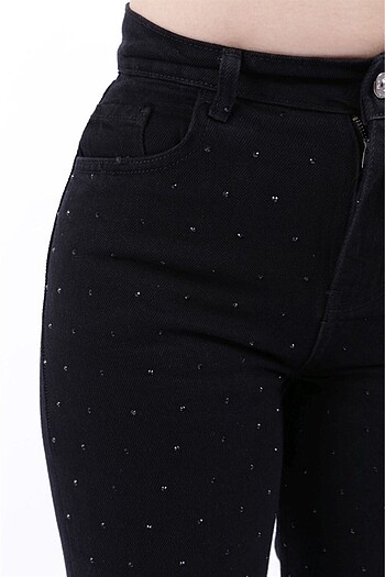 40 Beden Taşlı jean pantolon siyah