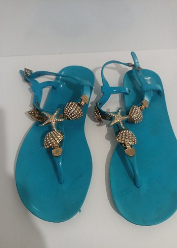Turkuaz Parlak Tokalı Kadın Sandalet plaj terliği